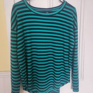 Lou & Grey Striped Green and Navy Long Sleeve Top. 3/4 Sleeves.  Size M